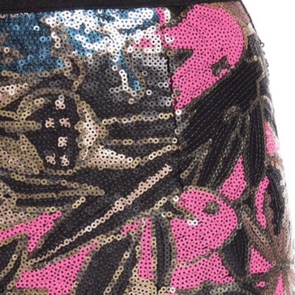 WOW Couture Sequin Front Mini Skirt Fuchsia Multi - Picture 2 of 6